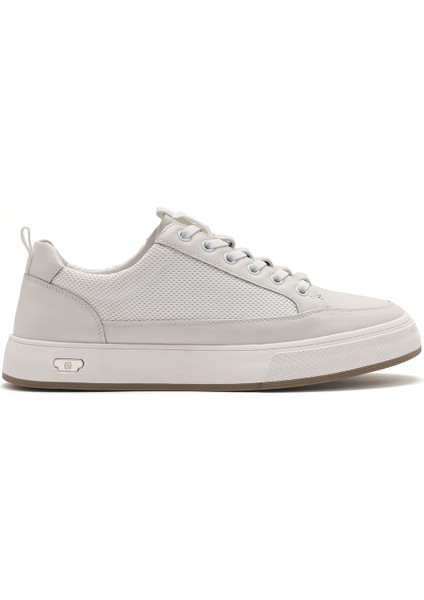 Erkek Beyaz Bağcıklı Deri Sneaker 25SFD693414