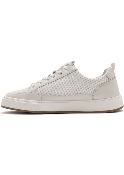 Erkek Beyaz Bağcıklı Deri Sneaker 25SFD693414