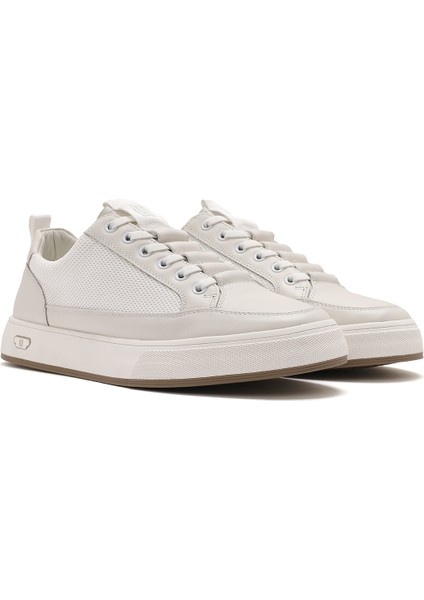 Erkek Beyaz Bağcıklı Deri Sneaker 25SFD693414