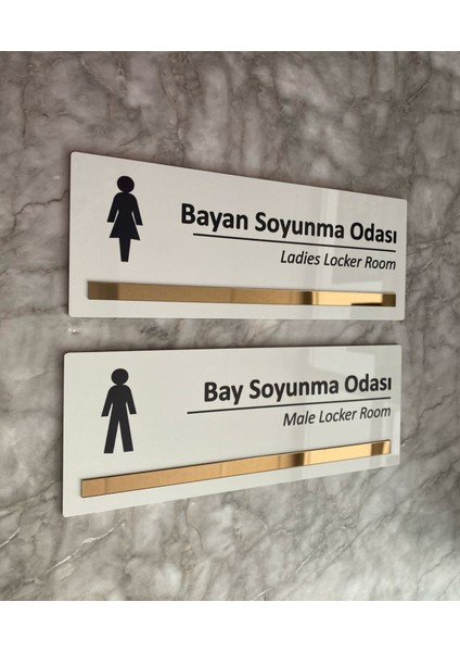 Bronz Aynalı Parlak Beyaz Seri Bay&bayan Soyunma Odası Yönlendirme Levha Seti