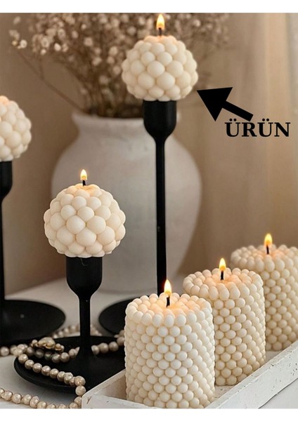 3'lü Dekoratif Vanilya Kokulu Top Mum, 5x5cm, beyaz, huzur ve sıcaklık sağlar