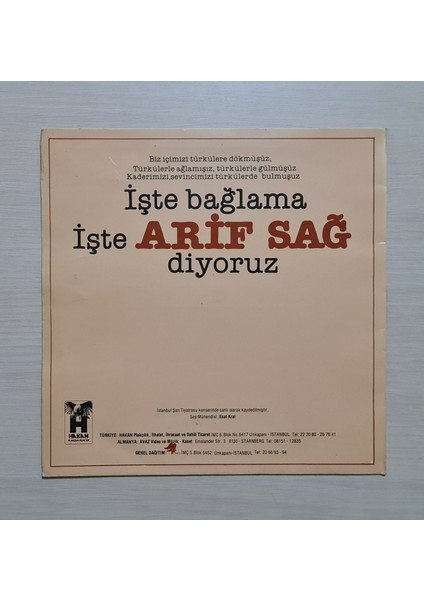 - Işte Bağlama Işte Arif Sağ - 1982 Istanbul Şan Tiyatrosu Konseri - 1982 - Dönem Baskı Plak - Longplay - Lp fiyatları