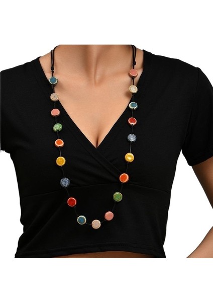 Basit Seramik Düz Boncuk Uzun Kolye Kadın Kişilik Moda Kolye (Yurt Dışından)