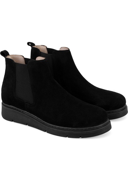 Raven Siyah Kadın Lastikli Süet Deri Bot