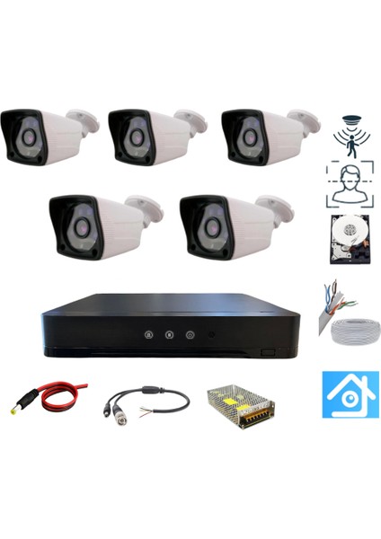 5 Kameralı 2 Mp 1080 P 3.6 mm Geniş Açılı 500 GB Hard Disk Dahil Ahd Güvenlik Kamera Seti - ST25500
