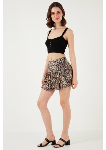 Leoparlı Slim Fit Fırfırlı Mini Boy Şort Etek Bayan Şort Etek 5866293 modelleri