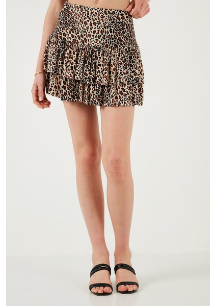 Leoparlı Slim Fit Fırfırlı Mini Boy Şort Etek Bayan Şort Etek 5866293 fırsatları