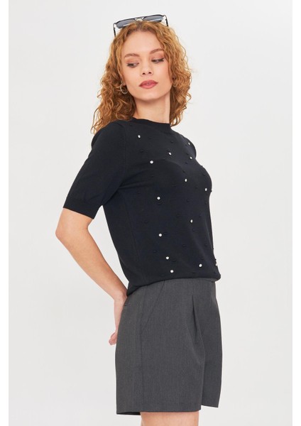 Taş Detay Balıkçı Yaka Kazak