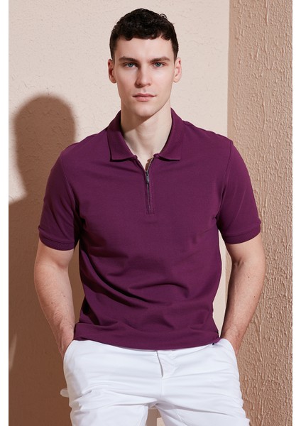 Pamuklu Regular Fit Yarım Fermuarlı Polo Yaka T Shirt Erkek Polo Yak T Shirt 5903008