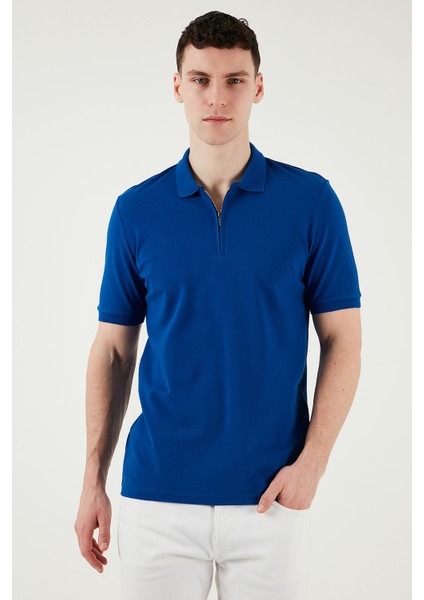 Pamuklu Regular Fit Yarım Fermuarlı Polo Yaka T Shirt Erkek Polo Yak T Shirt 5903008