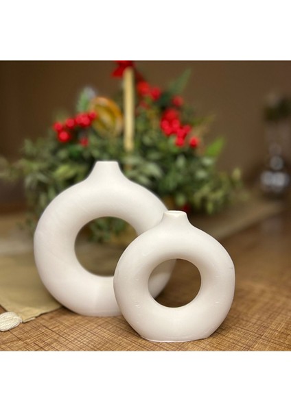 Büyük ve küçük beton vazo ikili seti, bej renk, şık ve modern dekorasyon. fiyatları