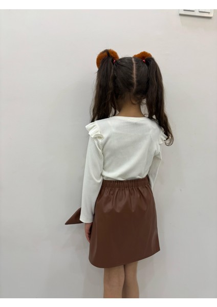 Kız Çocuk Kahverengi Fiyonklu Etek Badi Ikili Takım Kol Detayları Fırfırlı Badili Etekli Kombin fiyatları