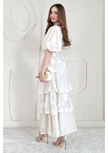 Balon Kol Detaylı Kat Kat Çiçek Elbise modelleri