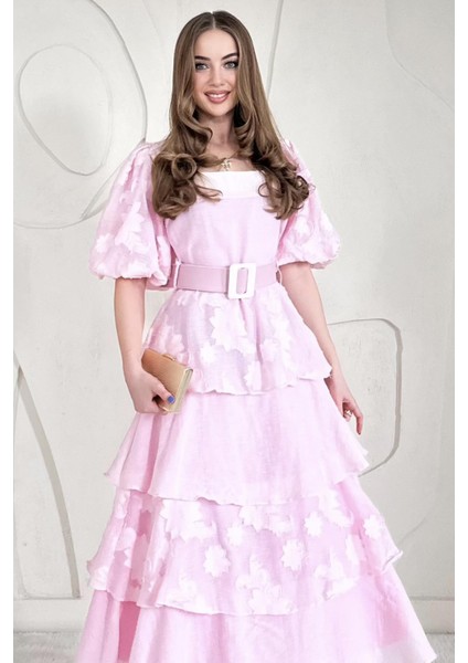 Balon Kol Detaylı Kat Kat Çiçek Elbise fiyatları