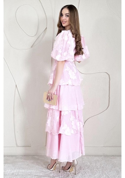 Balon Kol Detaylı Kat Kat Çiçek Elbise fırsatları