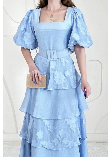 Balon Kol Detaylı Kat Kat Çiçek Elbise fiyatları