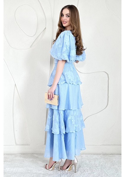 Balon Kol Detaylı Kat Kat Çiçek Elbise modelleri