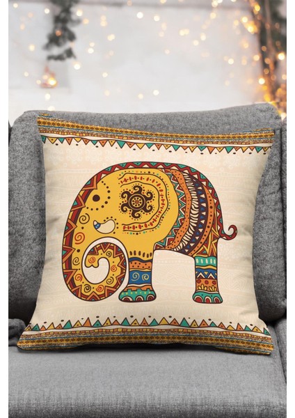 Turuncu Etnik Fil Desenli Kadife 4'lü Kırlent Kılıfı Takımı fiyatları