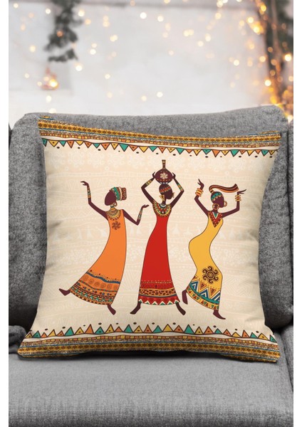 Turuncu Etnik Fil Desenli Kadife 4'lü Kırlent Kılıfı Takımı modelleri