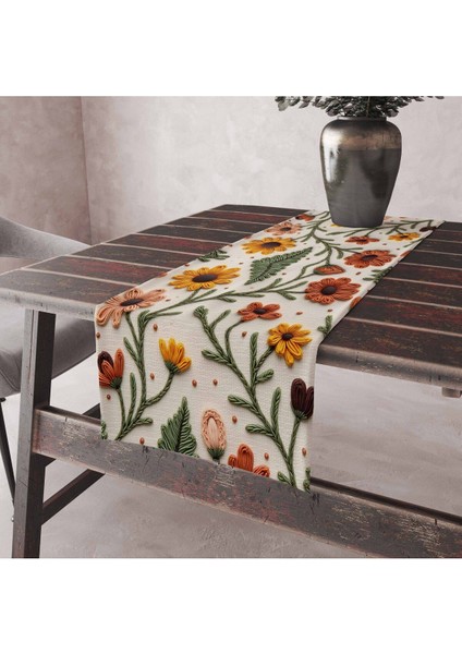 Sonbahar Temalı Kadife Dijital Baskılı Renkli Masa Runner 45x100 cm