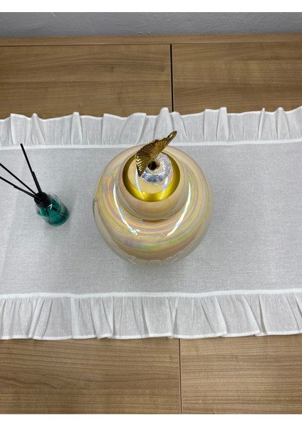 Pamuklu Beyaz Ham Keten Fırfırlı Runner 40 x 110 cm