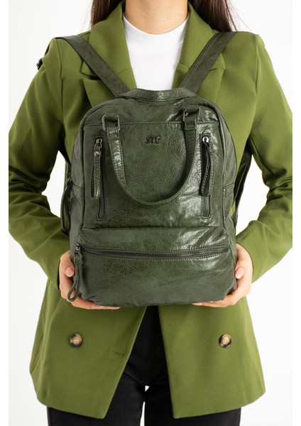 571 Collection Suni Deri Sırt Çantası Yeşil (Model: 571-9-12D) modelleri