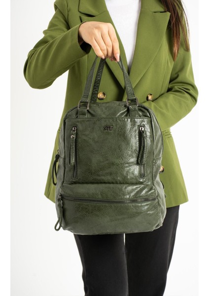 571 Collection Suni Deri Sırt Çantası Yeşil (Model: 571-9-12D) fırsatları