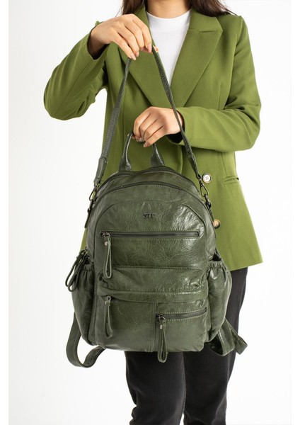 571 Collection Suni Deri Sırt Çantası Yeşil (Model: 571-9-12E) fırsatları