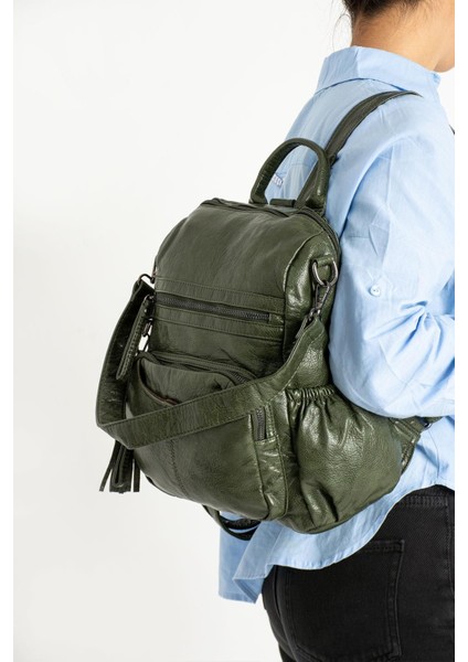 571 Collection Suni Deri Sırt Çantası Yeşil (Model: 571-9-12B)