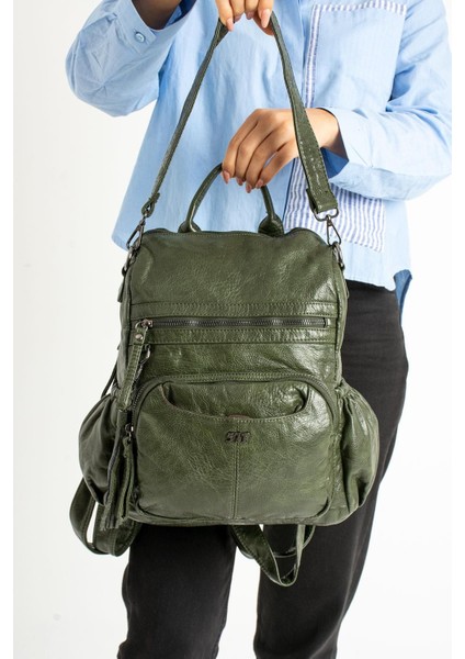 571 Collection Suni Deri Sırt Çantası Yeşil (Model: 571-9-12B)