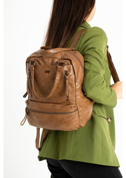 571 Collection Suni Deri Sırt Çantası Taba (Model: 571-9-12D)