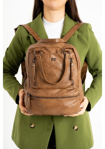571 Collection Suni Deri Sırt Çantası Taba (Model: 571-9-12D)