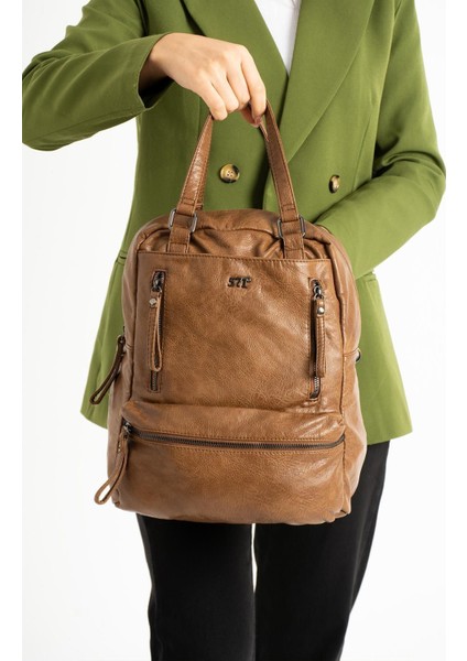 571 Collection Suni Deri Sırt Çantası Taba (Model: 571-9-12D)