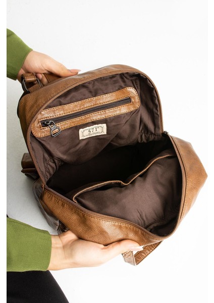571 Collection Suni Deri Sırt Çantası Taba (Model: 571-9-12D)