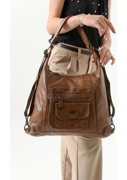 571 Collection Suni Deri Sırt Çantası Taba (Model: 571-13-13M)