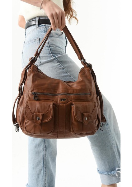 571 Collection Suni Deri Sırt Çantası Taba (Model: 571-13-10B)