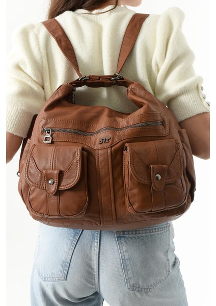 571 Collection Suni Deri Sırt Çantası Taba (Model: 571-13-10B) modelleri