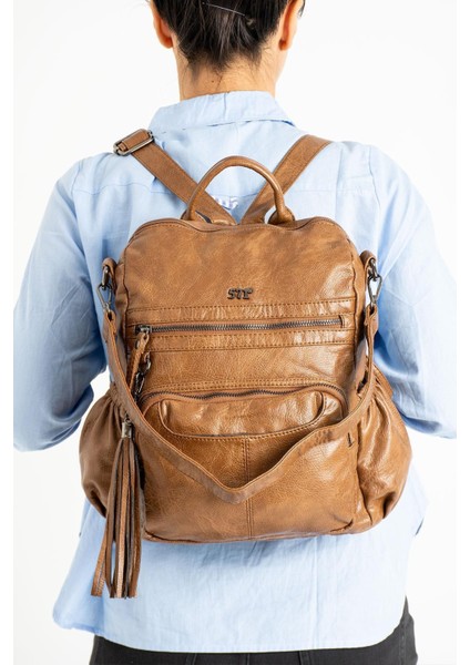 571 Collection Suni Deri Sırt Çantası Taba (Model: 571-9-12B)