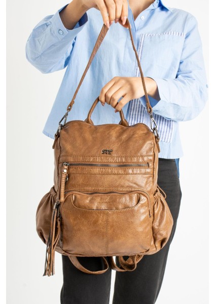 571 Collection Suni Deri Sırt Çantası Taba (Model: 571-9-12B)