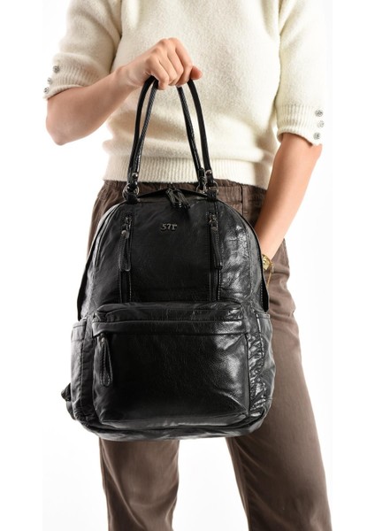571 Collection Suni Deri Sırt Çantası Siyah (Model: 571-11-12J) fırsatları