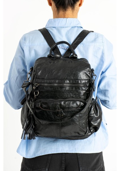 571 Collection Suni Deri Sırt Çantası Siyah (Model: 571-9-12B)