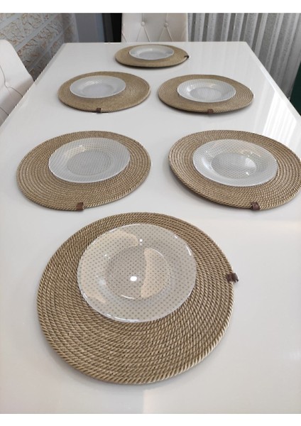 6'lı yuvarlak supla seti, polyester, kahverengi, yanmaz, şık ve dayanıklı tasarım