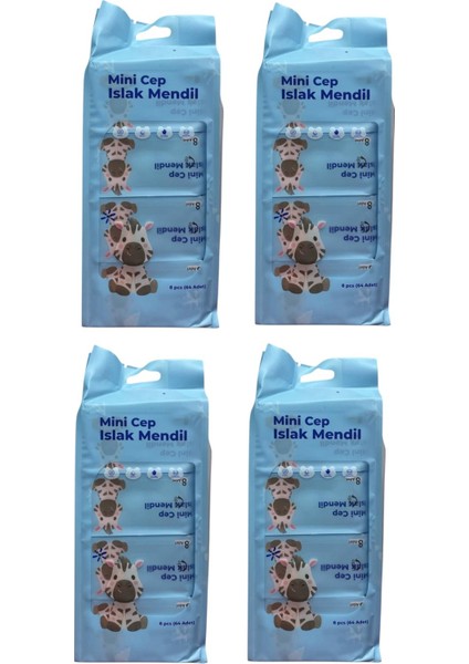 Mini Cep Islak Mendili 4 Paket ( 8x8 X4 = 256 Adet )