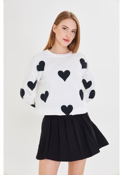 Havlu Kalp Baskılı İki İplik Sweatshirt