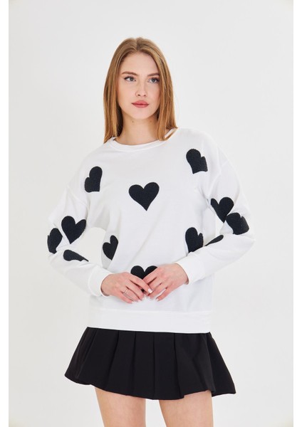 Havlu Kalp Baskılı İki İplik Sweatshirt indirimleri