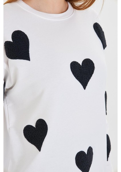 Havlu Kalp Baskılı İki İplik Sweatshirt modelleri