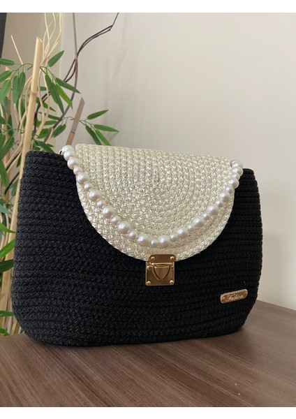 Incili Siyah El Çantası