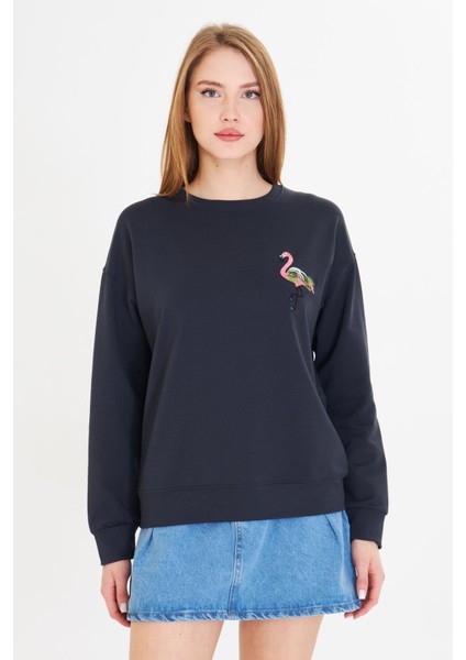 Flamingo Baskılı İki İplik Sweatshirt