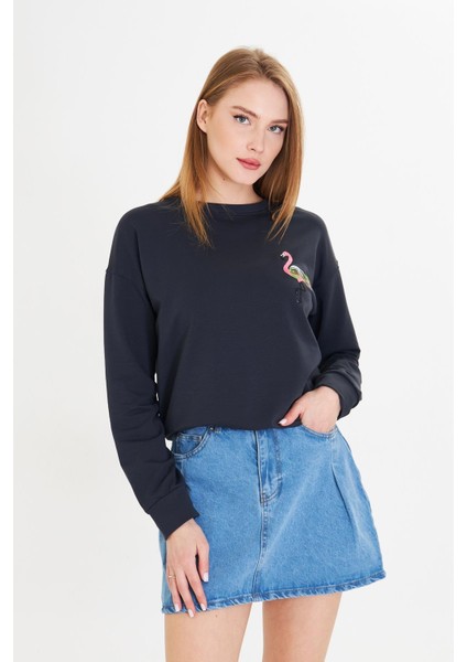 Flamingo Baskılı İki İplik Sweatshirt