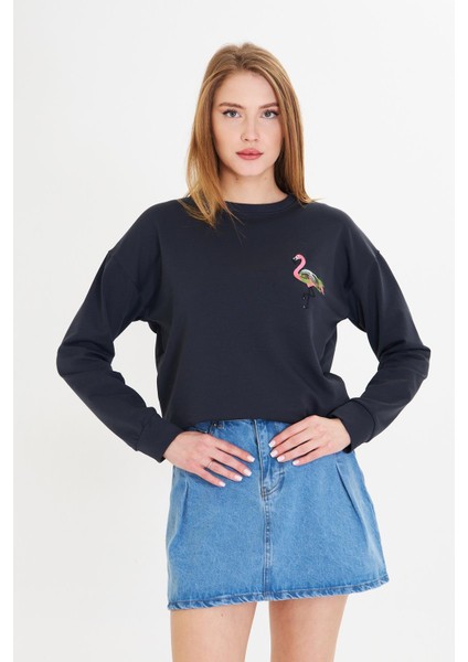 Flamingo Baskılı İki İplik Sweatshirt